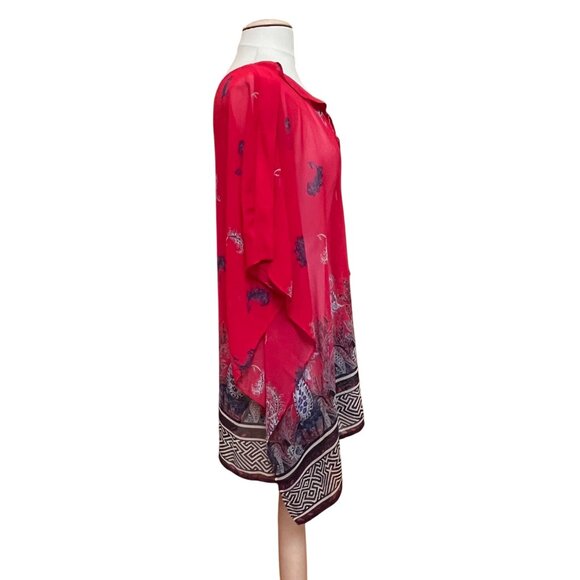 Lane Bryant Red Paisley Print‎ Sheer Poncho Top Tassel Tie Neckline Kimono 22/24 - Picture 5 of 8